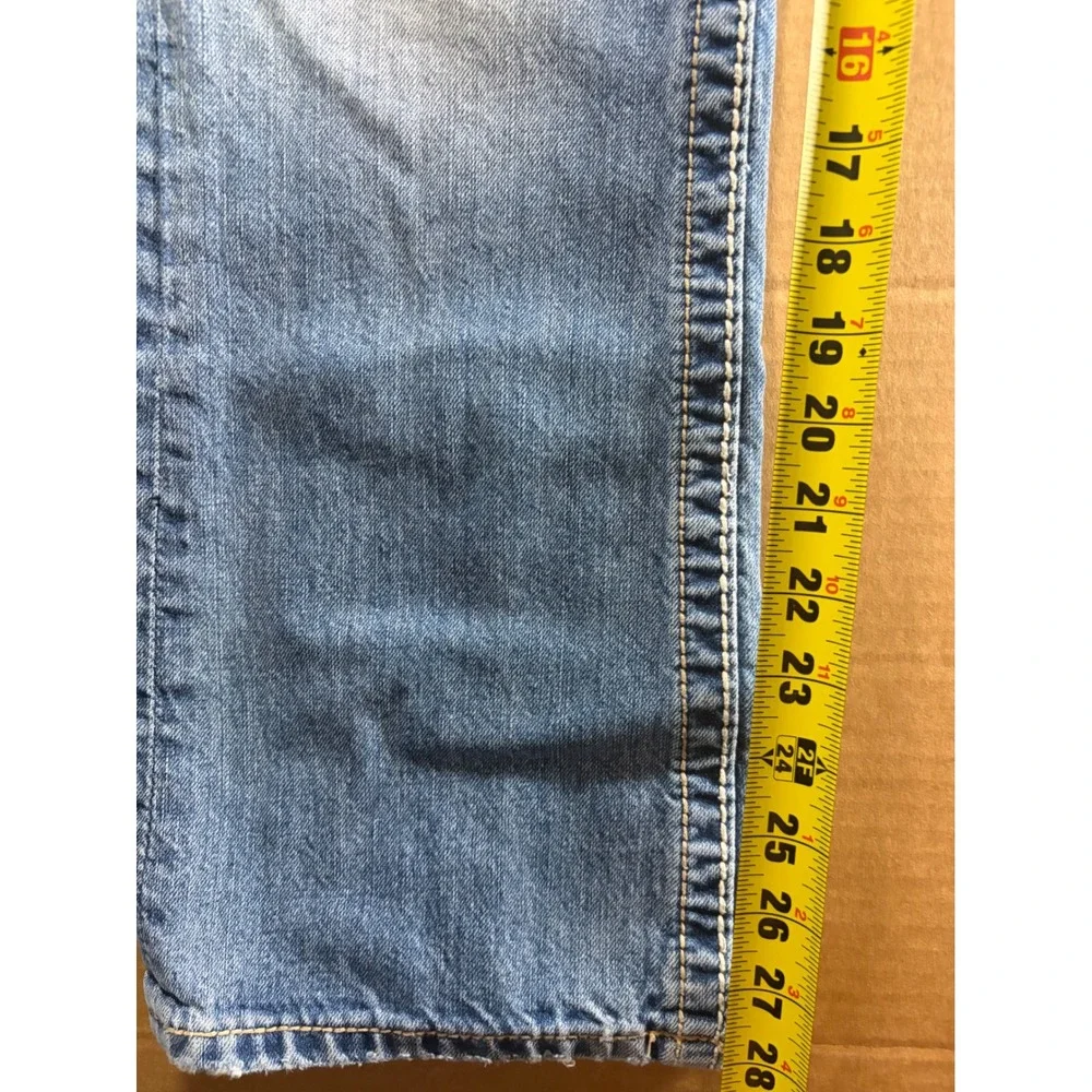 Rock Revival Richie Slim Straight Jeans Mens 34 Blue Distressed‎ Thick Stitch